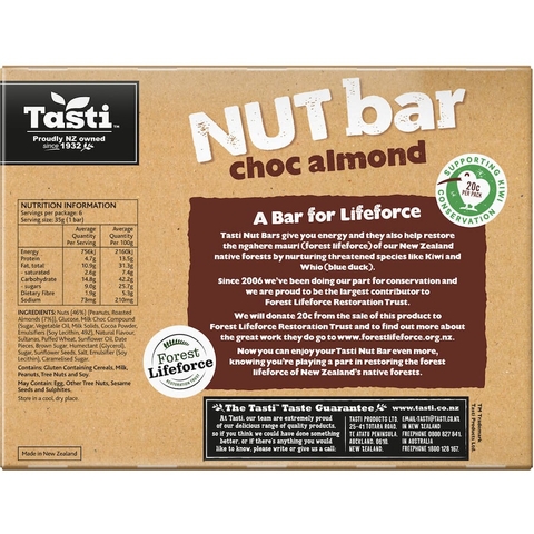 HỘP 6 THANH HẠT Tasti Nut Bar Choc Almond, VỊ SOCOLA HẠNH NHÂN, 210g (6 bars)
