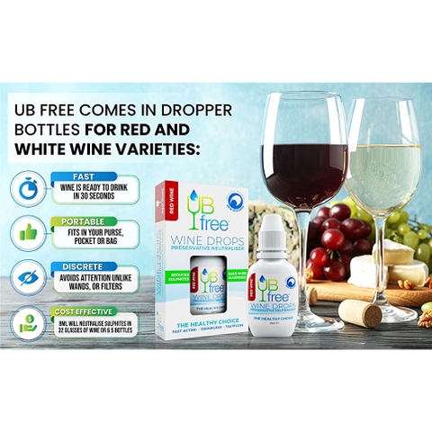 GIỌT GIẢI SULPHITES R. VANG TRẮNG UB Free White Wine Drops, Reduce Sulphites, 100% HỮU CƠ Organic, 8ml