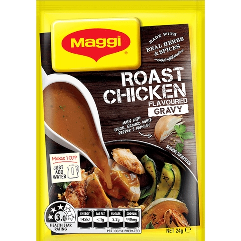BỘT SỐT CHẤM VỊ GÀ NƯỚNG Maggi Roast Chicken Flavoured Gravy, Real Onion - Parsley - Ground White Pepper, 24g