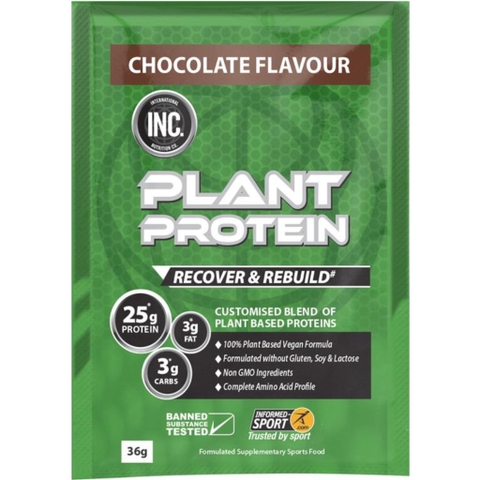 GÓI BỘT ĐẠM THỰC VẬT INC Plant Protein, Recover & Rebuild, Chocolate Flavour, VỊ SOCOLA, VEGAN, Non GMO, 36g