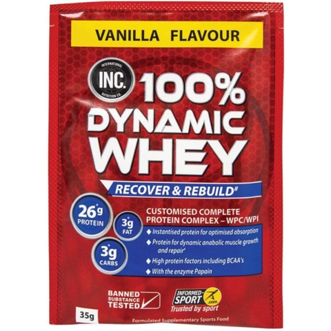 GÓI BỘT ĐẠM WHEY INC Dynamic Whey, Recover & Rebuild, BCAA, WPC/WPI, Enzyme Papain, VỊ VANILLA, 35g