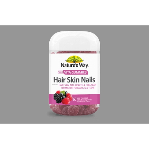 HŨ 60 VIÊN KẸO DẺO VITAMIN C, E, BIOTIN, ZINC Nature's Way Vita Gummies, Hair - Skin - Nail Health - Minerals, VỊ BERRY