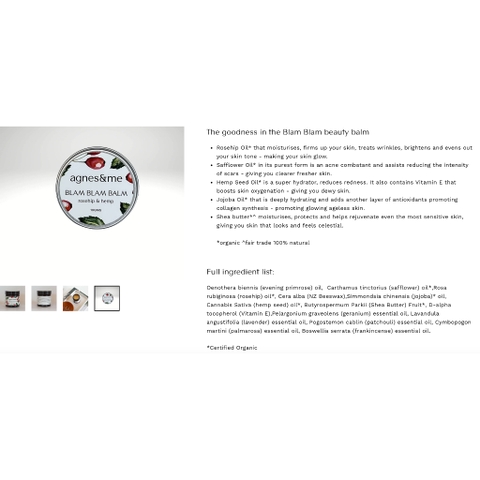 KEM DƯỠNG ĐA DỤNG CHO DA - MÔI - TÓC Blam Blam Beauty Balm with Organic Rosehip - Hemp, MINI - TRAVEL - TRIAL, 10g