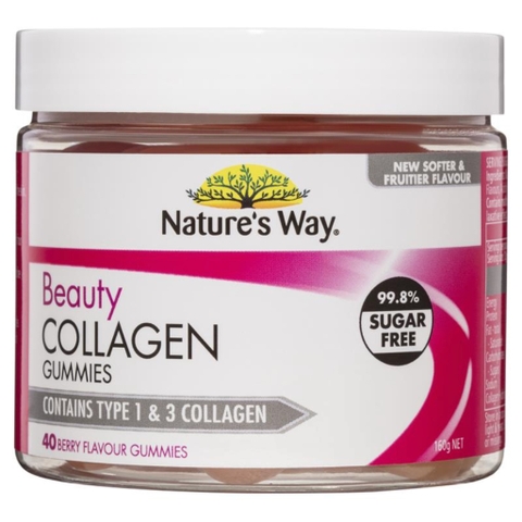 HŨ 40 VIÊN KẸO DẺO KHÔNG ĐƯỜNG Bổ sung collagen Type 1, 3 - Nuôi dưỡng da khỏe Nature's Way Beauty Collagen, Sugar Free
