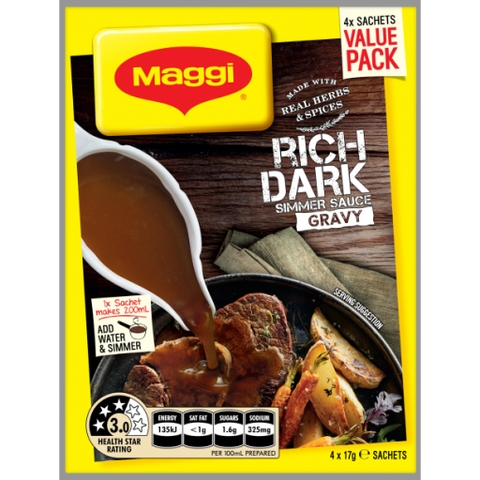 BỘT SỐT CHẤM RICH DARK Maggi Simmer Sauce Gravy, Real Herbs and Spices, 17g