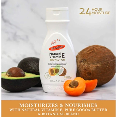 SỮA DƯỠNG ẨM Natural Vitamin E TỰ NHIÊN - TRẺ DA SUỐT 24 TIẾNG, Palmer's Body Lotion, Bơ Butter - Quả bơ Avocado, 250ml