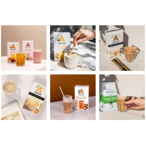 HỘP 10 GÓI CÀ PHÊ AVALANCHE Coffee Sticks, 99% KHÔNG ĐƯỜNG Sugar Free, Caramel Latte / Hazelnut Latte, 160g