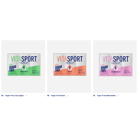 BỘT PHA BÙ NƯỚC - KHÔNG ĐƯỜNG Vitasport Electrolyte 99% Sugar Free, DƯA HẤU Watermelon - ĐÀO Peach - TÁO XANH Apple...