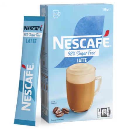 HỘP 10 GÓI CAFE 98% KHÔNG ĐƯỜNG Nescafe Coffee Sachets - Sugar Free, Latte - Vanilla Malt - Caramel - Hazelnut - Mocha