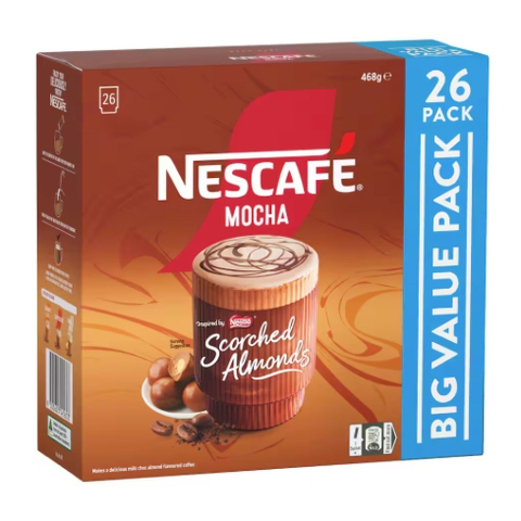 HỘP 26 GÓI CAFE Nescafe Coffee Sachets, Cappuccino Skim/Strong - Almond - Caramel - Hazelnut - Mocha - Vanilla - White