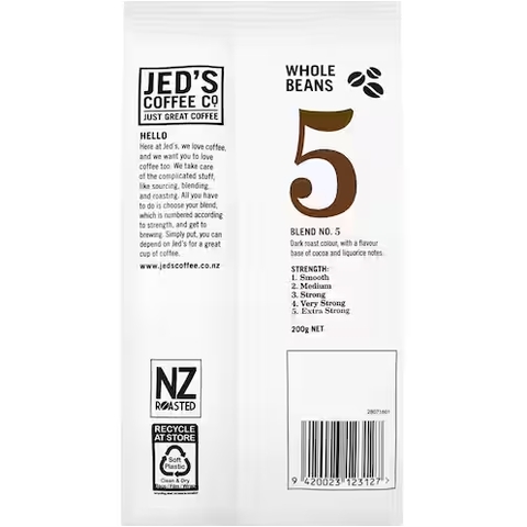 TÚI 200g HẠT CAFE Jed's Coffee Beans, 5 Extra Strong