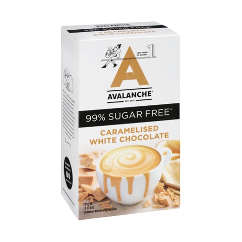 HỘP 10 GÓI SOCOLA TRẮNG UỐNG LIỀN Avalanche Drinking Chocolate Satchets, 99% KHÔNG ĐƯỜNG Sugar Free, Chocolate White