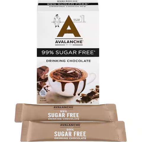 HỘP 10 GÓI SOCOLA TRẮNG UỐNG LIỀN Avalanche Drinking Chocolate Satchets, 99% KHÔNG ĐƯỜNG Sugar Free, Chocolate White