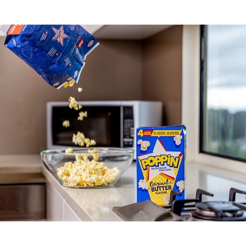 BẮP RANG BƠ LÒ VI SÓNG POPPIN Microwave Popcorn - Triple Butter Flavour, BẮP ÚC, 78% Whole Grain, Gluten Free, 100g