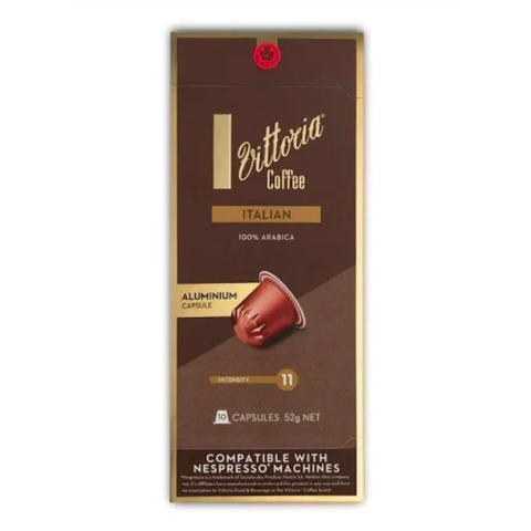 HỘP 10 CAFE VIÊN NÉN Vittoria Coffee Pods ITALIAN 100% ARABICA, INTENSITY 11, DÙNG MÁY PHA Nespresso, 52g