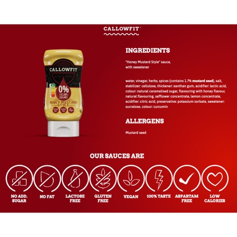 MÙ TẠT MẬT ONG KHÔNG ĐƯỜNG - KHÔNG BÉO Callowfit Honey Mustard Sauce, 0% FAT & ADDED SUGAR, 300ml