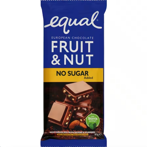 THANH SOCOLA KHÔNG ĐƯỜNG Equal European Chocolate SỮA / TRÁI CÂY - HẠT, No Added Sugar, 85g