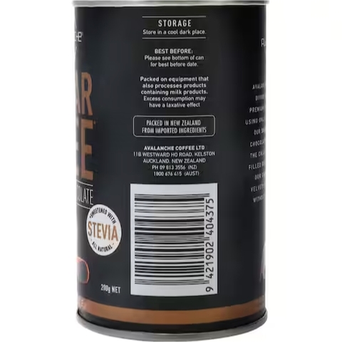 HŨ BỘT SOCOLA/CACAO Avalanche Drinking Chocolate, KHÔNG ĐƯỜNG Sugar Free, CỎ NGỌT Stevia, 200g