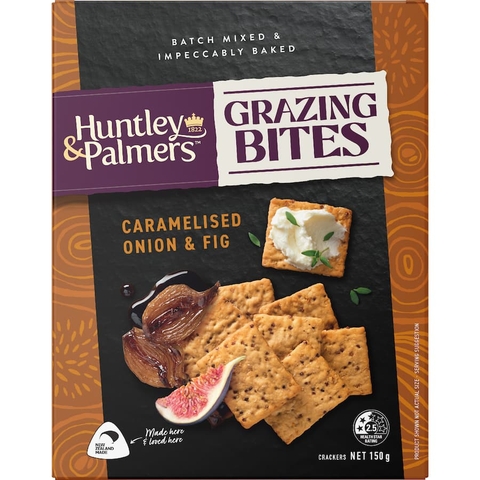 BÁNH CRACKER ĂN KÈM PHÔ MAI / MỨT Huntley & Palmers GRAZING BITES, SeaSaltCranberry / OnionFig, 150g
