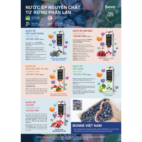 NƯỚC ÉP TRÁI CÂY NGUYÊN CHẤT TỪ RỪNG PHẦN LAN Bonne Lakka-Omena MEHU PREMIUM Artic Happy Juicery, 1 Lít