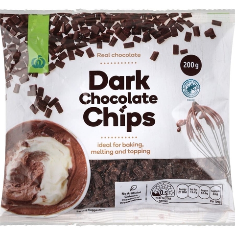 HẠT SOCOLA ĐEN / TRẮNG / SỮA NƯỚNG BÁNH Woolworths Chocolate Baking WHITE / BLACK / MILK DROPS, 200g