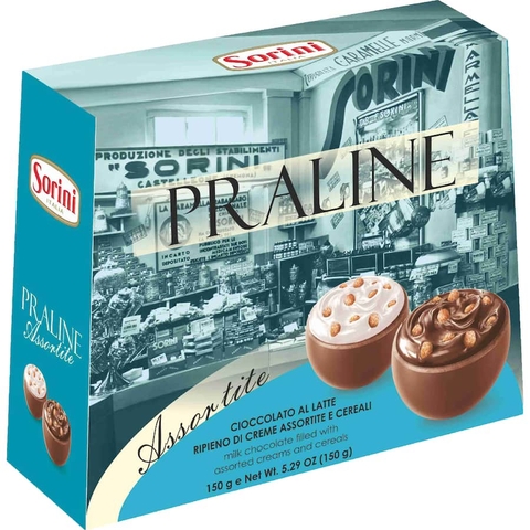 HỘP SOCOLA Ý Sorini Bauletto Chocolate Box, Double MILK & WHITE / Caramel / Assorted PRALINE, 150g