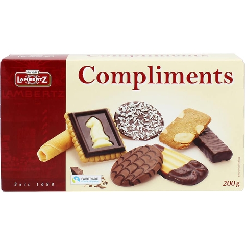 [Hàng Đức] HỘP 24 BÁNH QUY Lambertz Compliments, PHỦ SOCOLA ĐEN / SỮA / TRẮNG, 200g