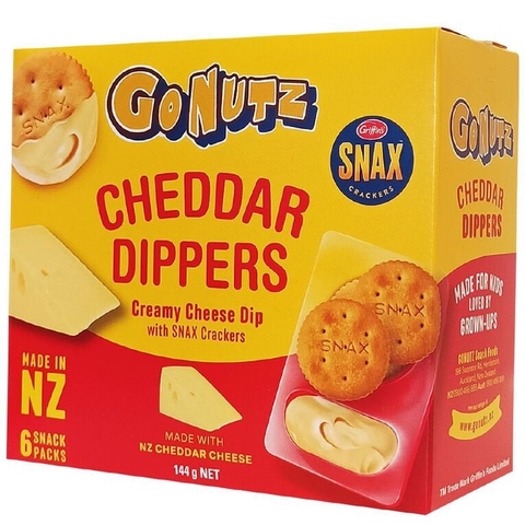 HỘP 6 SET BÁNH VÀ PHÔ MAI ĂN VẶT / NHANH New Zealand GoNutz Cheddar Dipper, 144g