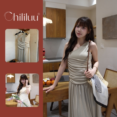 Đầm maxi Chililuu váy nữ tay tạo kiểu dáng dài phong cách thanh lịch