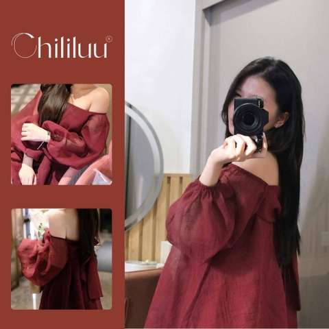 Áo trễ vai nữ Chililuu áo voan tơ form rộng bo chun phong cách tiểu thư