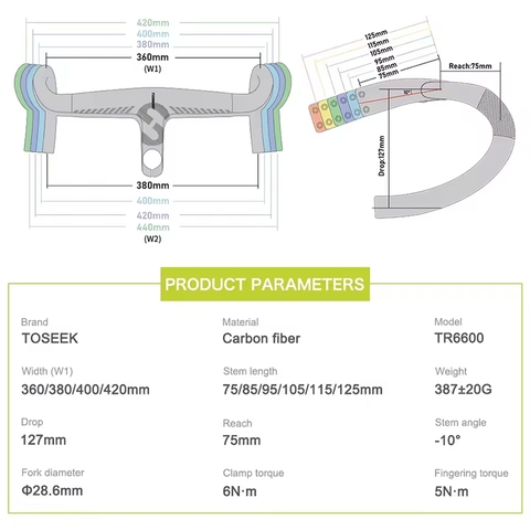 Ghi Đông Xe Đạp Đua Liền Pô Tăng CARBON TOSEEK TR6600 - Âm Dây