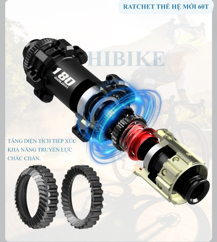 Bộ Hub GOLDIX R180 Ratchet 60t Hình Nón 24H - Phanh Đĩa Centerlock