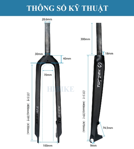 Phuộc Đơ Xe Đạp MTB CARBON TOSEEK – Phanh Đĩa - Cổ Thẳng 30mm