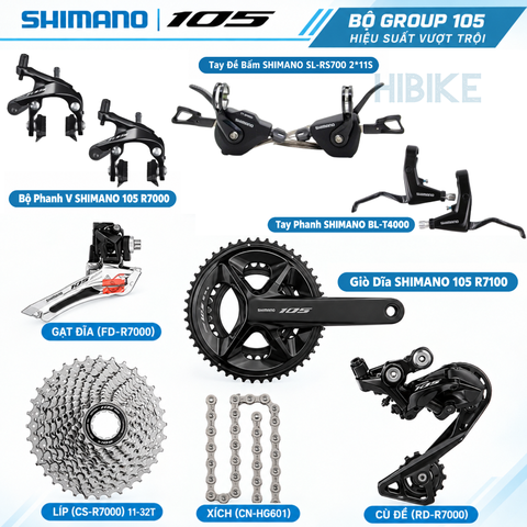 Bộ group SHIMANO 105 R7000 2x11S - Tay Ngang