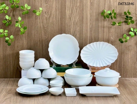 Bộ bát đĩa đựng đồ ăn trắng trơn