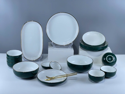 Bộ bát đĩa đựng đồ men xanh cổ vịt