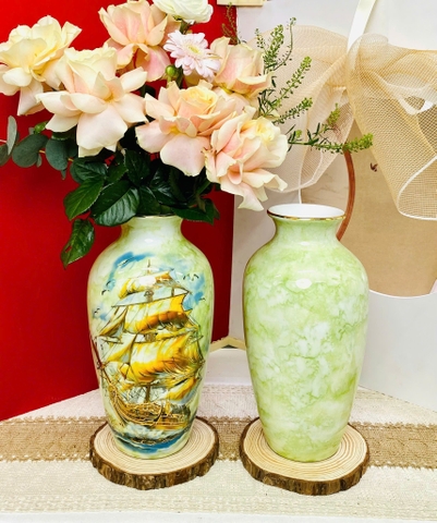 Lọ hoa sứ men đá in vàng kim