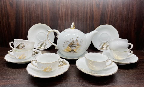 Bộ ấm chén Mẫu đơn in vàng kim