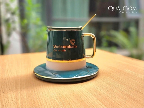 Tách cafe sứ viền vàng nhập khẩu cao cấp KH Vietcombank