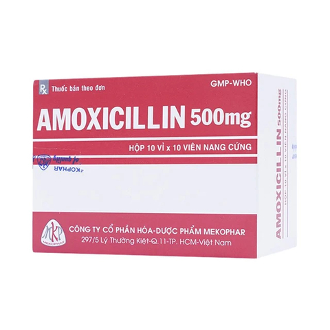 Thuốc Amoxicillin 500mg điều trị nhiễm khuẩn (hộp 10 vỉ x 10 viên)