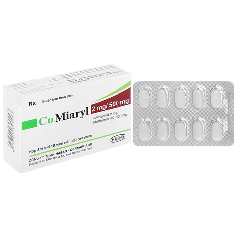 Thuốc CoMiaryl 2mg/500mg điều trị đái tháo đường típ 2 (hộp 3 vỉ x 10 viên)
