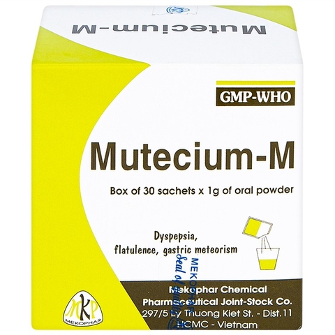 Thuốc bột uống Mutecium-M điều trị đầy hơi, chướng bụng (hộp 30 gói x 1g)