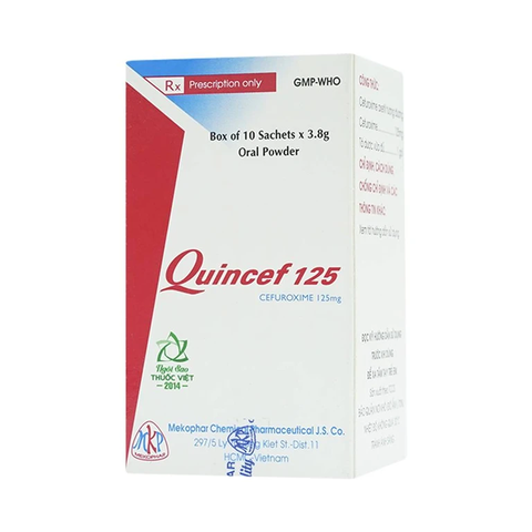 Thuốc bột uống Quincef 125 điều trị nhiễm khuẩn đường hô hấp trên (hộp 10 gói x 3.8g)