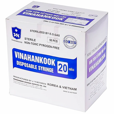 Bơm kim tiêm sử dụng một lần Vinahankook 20ml/cc (hộp 100 cái)