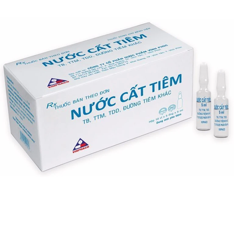 Nước cất tiêm Vinphaco dùng hòa tan, pha loãng chế phẩm thuốc tiêm (hộp 10 vỉ x 5 ống x 5ml)