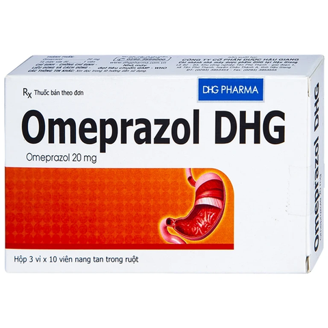 Viên nang Omeprazol DHG 20mg điều trị trào ngược dạ dày - thực quản (hộp 3 vỉ x 10 viên)