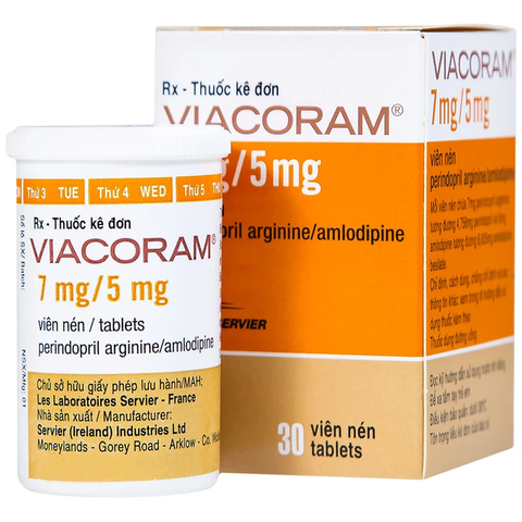Thuốc Viacoram 7mg/5mg điều trị tăng huyết áp vô căn (hộp 1 lọ x 30 viên)