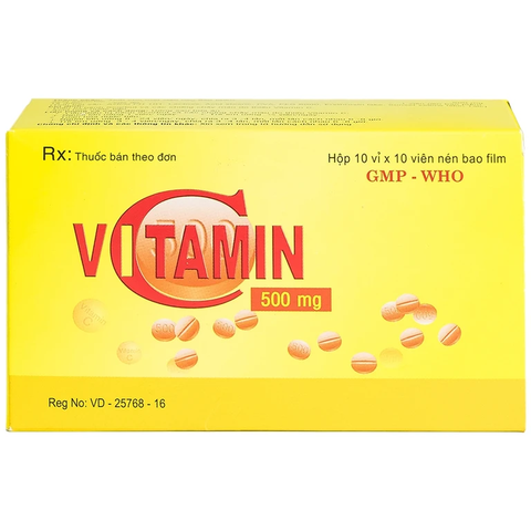 Thuốc Vitamin C 500mg Quapharco điều trị bệnh do thiếu Vitamin C (hộp 10 vỉ x 10 viên)