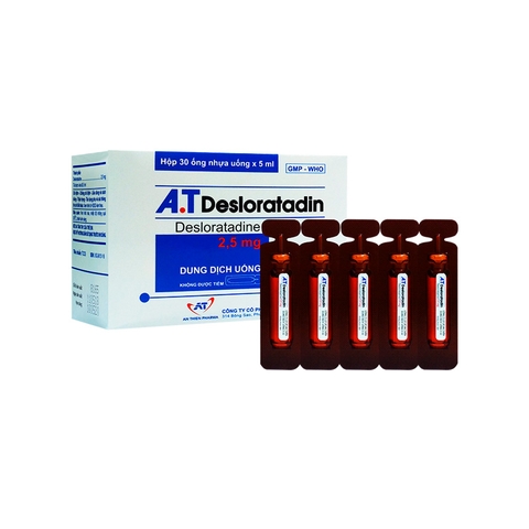 Dung dịch uống A.T Desloratadin điều trị viêm mũi, mề đay (hộp 30 ống x 5ml)