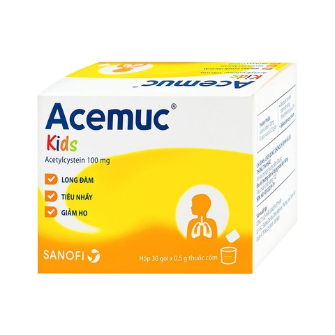 Thuốc cốm Acemuc Kids 100mg Sanofi long đàm, tiêu nhầy, giảm ho (hộp 30 gói x 0.5g)